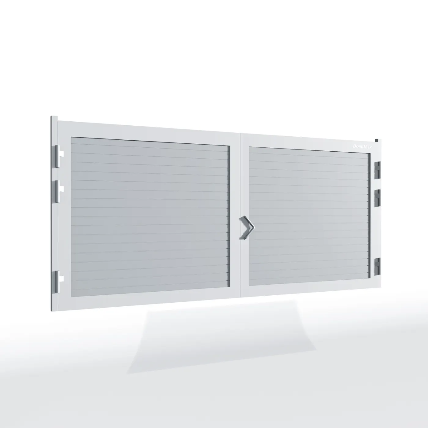 Распашные ворота DoorHan 2200х1600 цвета RAL 9006 (серебристый) с дизайном «доска» с автоматикой