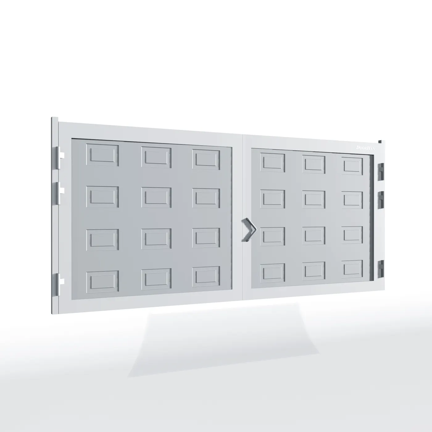 Распашные ворота DoorHan 3200х1400 цвета RAL 9006 (серебристый) с дизайном «филенка» с автоматикой